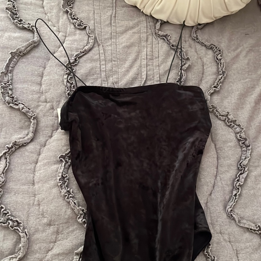 black bodysuit, velvet material